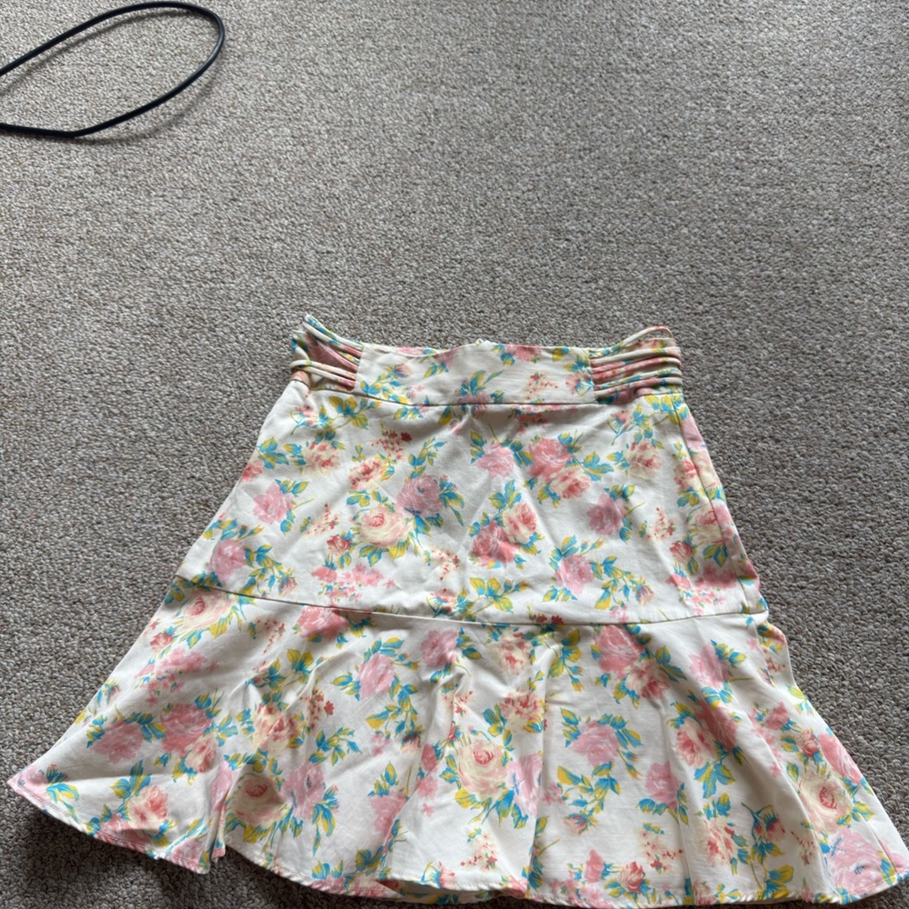 Zara Floral A-Line Skirt - Pink and Cream